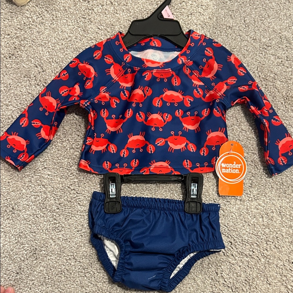 Wonder Nation Kids Crab Rashguard Set - Blue and Red